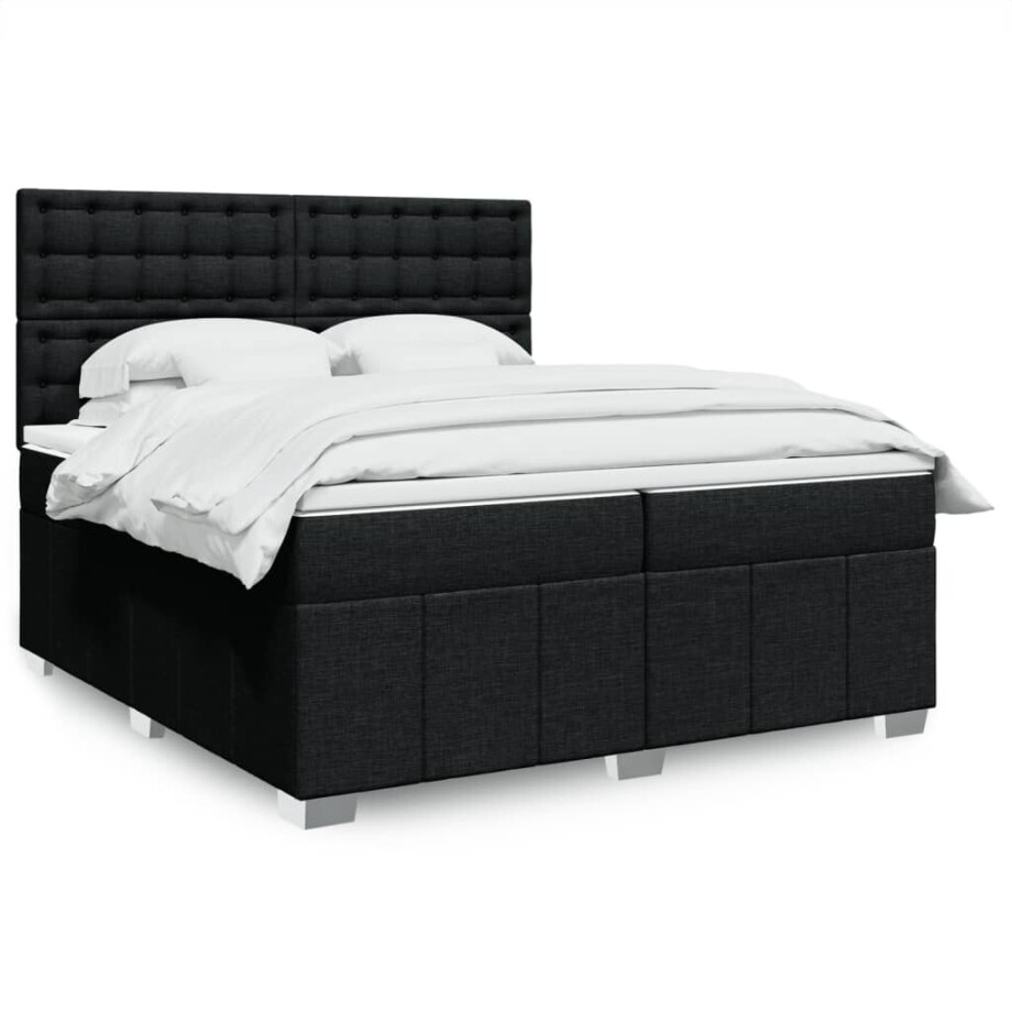 vidaXL Boxspring met matras stof zwart 200x200 cm vidaXL Boxspring met matras stof zwart 200x200 cm afbeelding 1