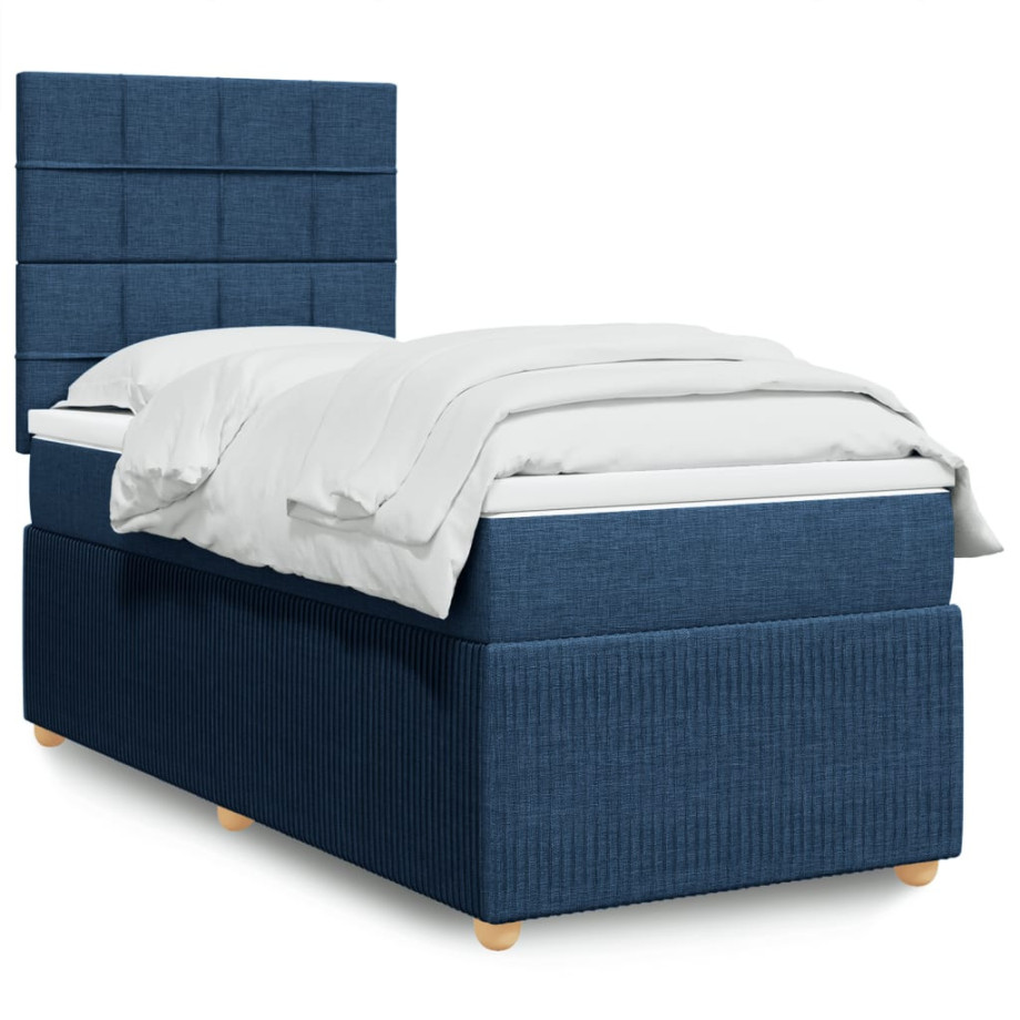 vidaXL Boxspring met matras stof blauw 90x200 cm afbeelding 1