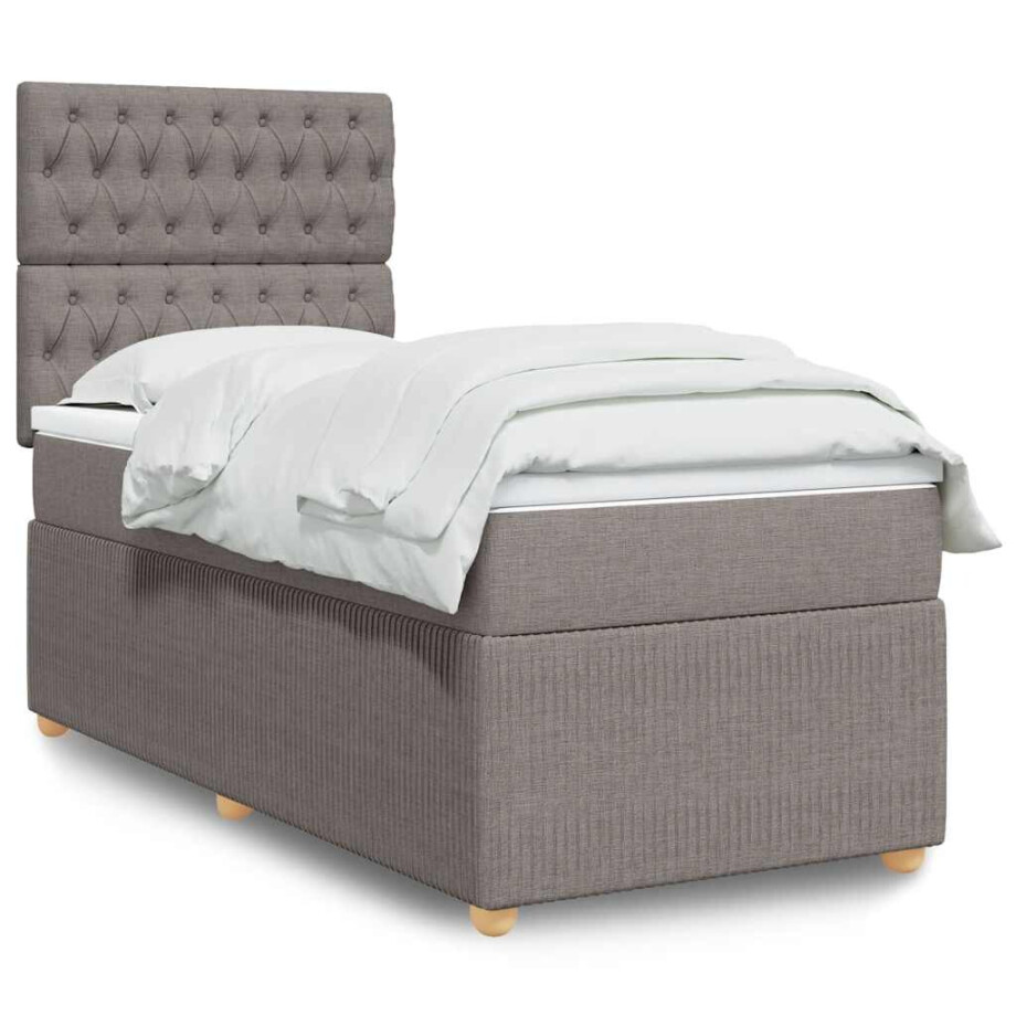 vidaXL Boxspring met matras stof taupe 90x200 cm vidaXL Boxspring met matras stof taupe 90x200 cm afbeelding 1