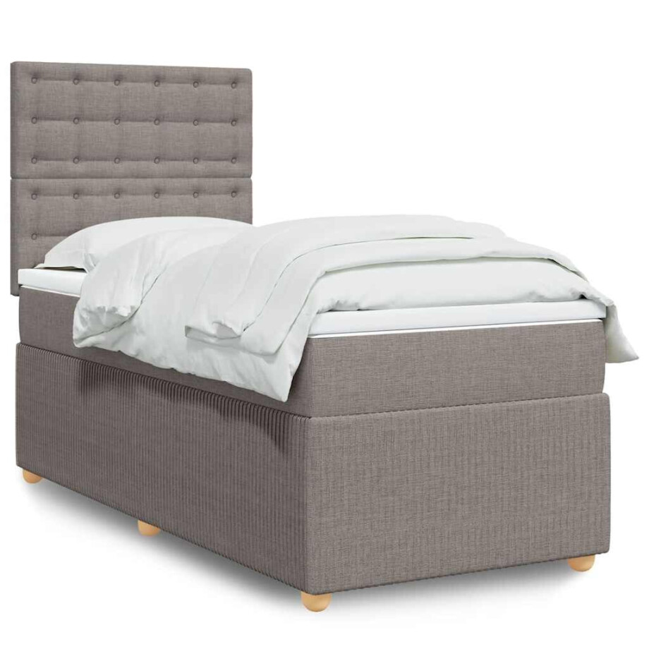 vidaXL Boxspring met matras stof taupe 90x200 cm vidaXL Boxspring met matras stof taupe 90x200 cm afbeelding 1