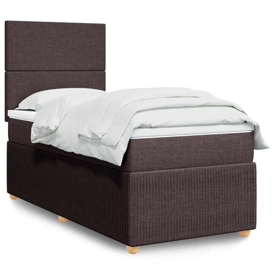 vidaXL Boxspring met matras stof donkerbruin 100x200 cm afbeelding 1
