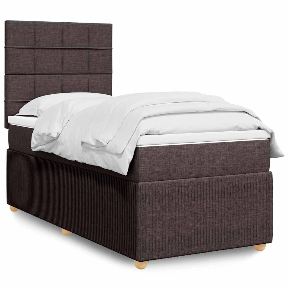vidaXL Boxspring met matras stof donkerbruin 100x200 cm afbeelding 1