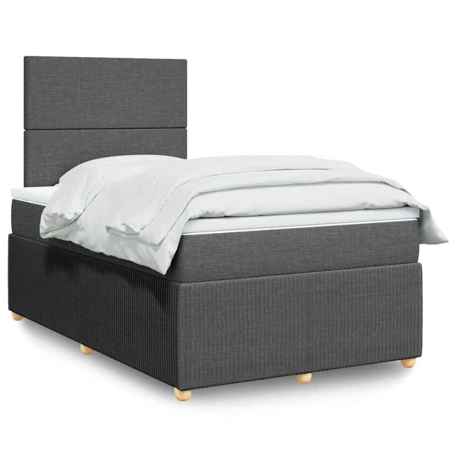 vidaXL Boxspring met matras stof donkergrijs 120x200 cm afbeelding 1
