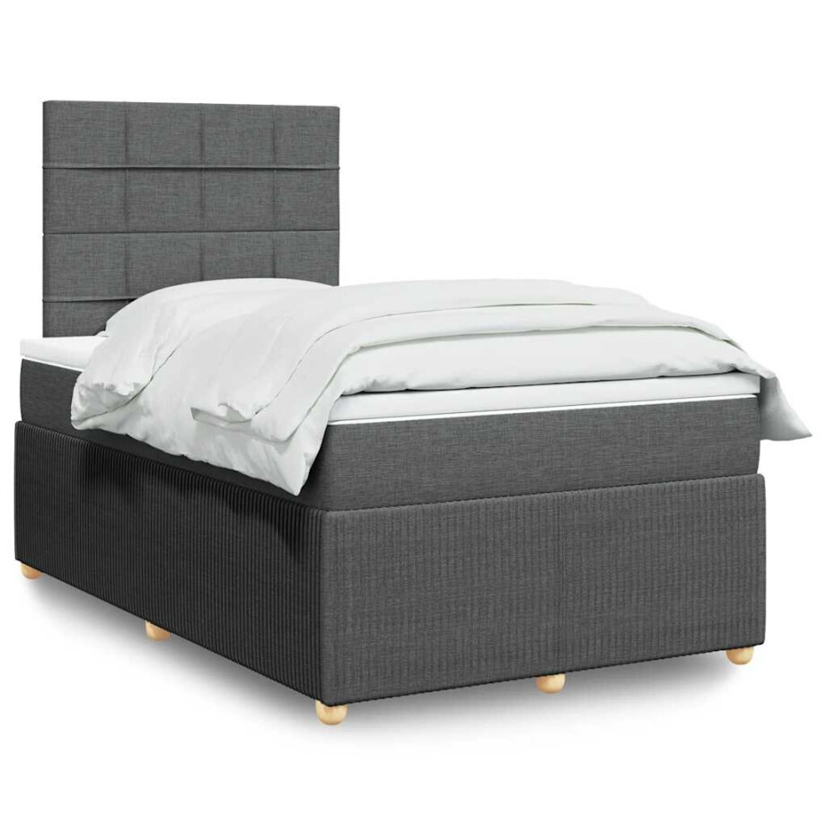 vidaXL Boxspring met matras stof donkergrijs 120x200 cm afbeelding 1