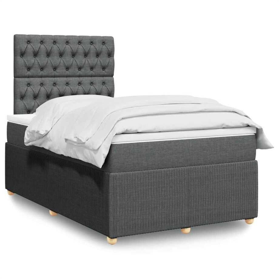 vidaXL Boxspring met matras stof donkergrijs 120x200 cm afbeelding 1