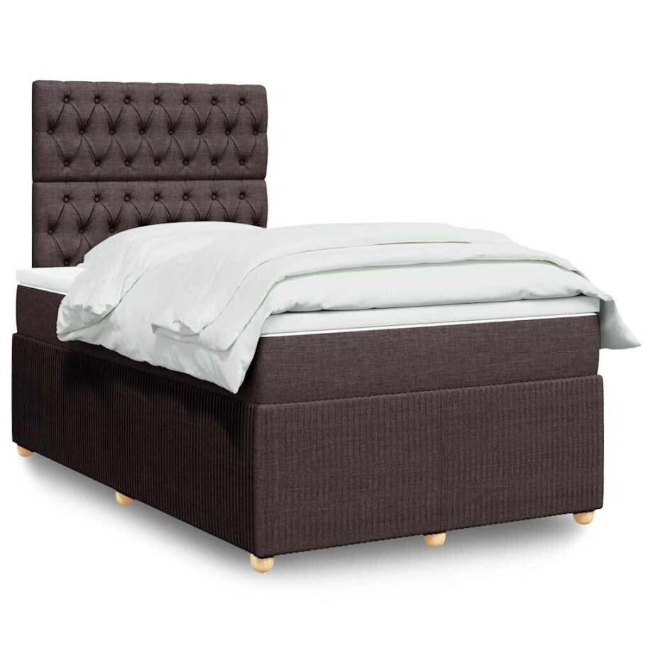 vidaXL Boxspring met matras stof donkerbruin 120x200 cm vidaXL Boxspring met matras stof donkerbruin 120x200 cm afbeelding 1