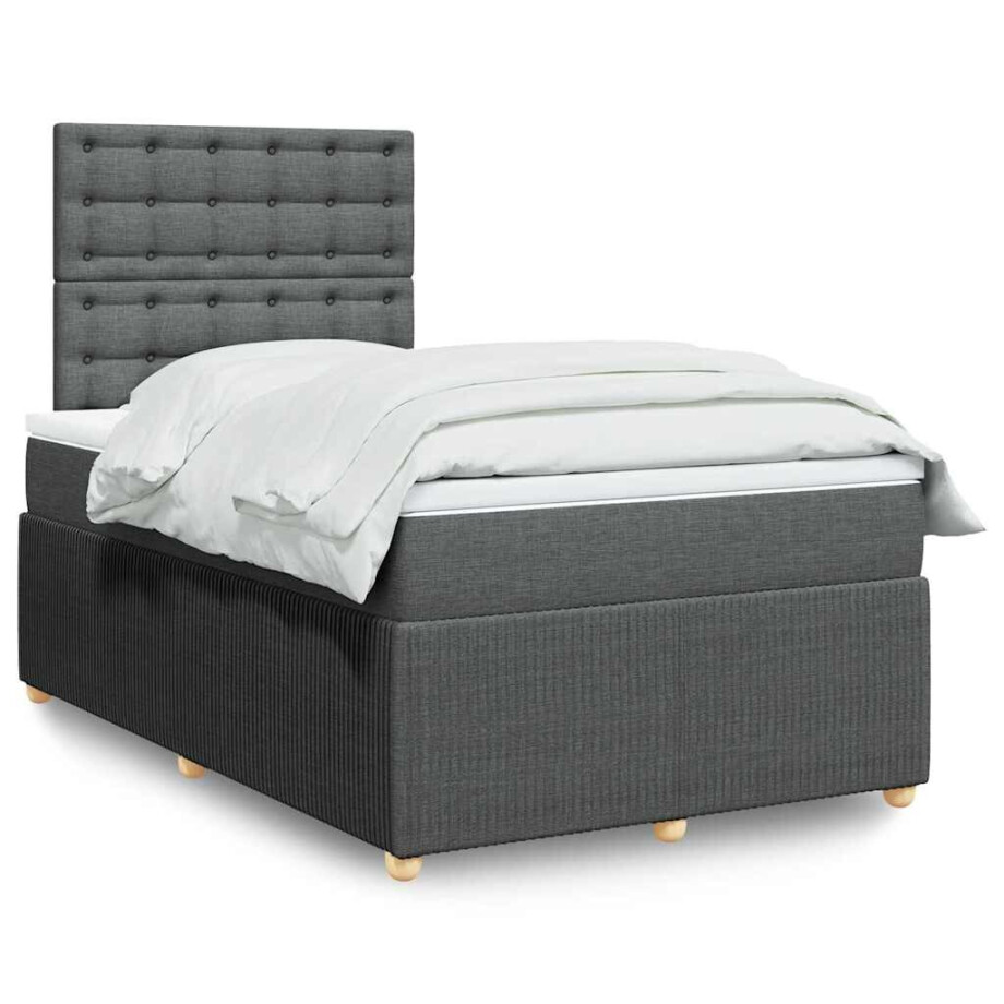 vidaXL Boxspring met matras stof donkergrijs 120x200 cm afbeelding 1