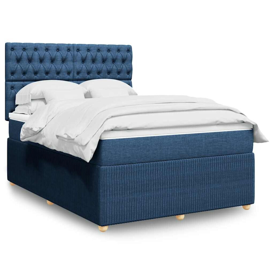 vidaXL Boxspring met matras stof blauw 140x190 cm afbeelding 1