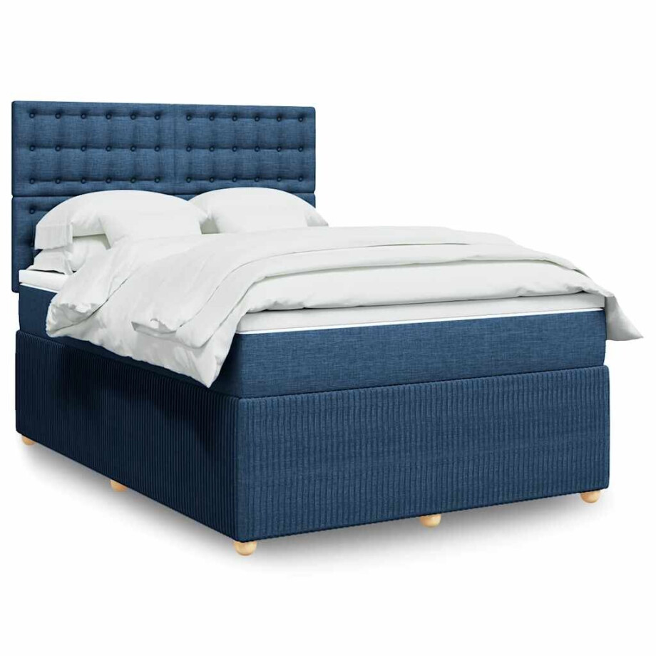 vidaXL Boxspring met matras stof blauw 140x200 cm vidaXL Boxspring met matras stof blauw 140x200 cm afbeelding 1