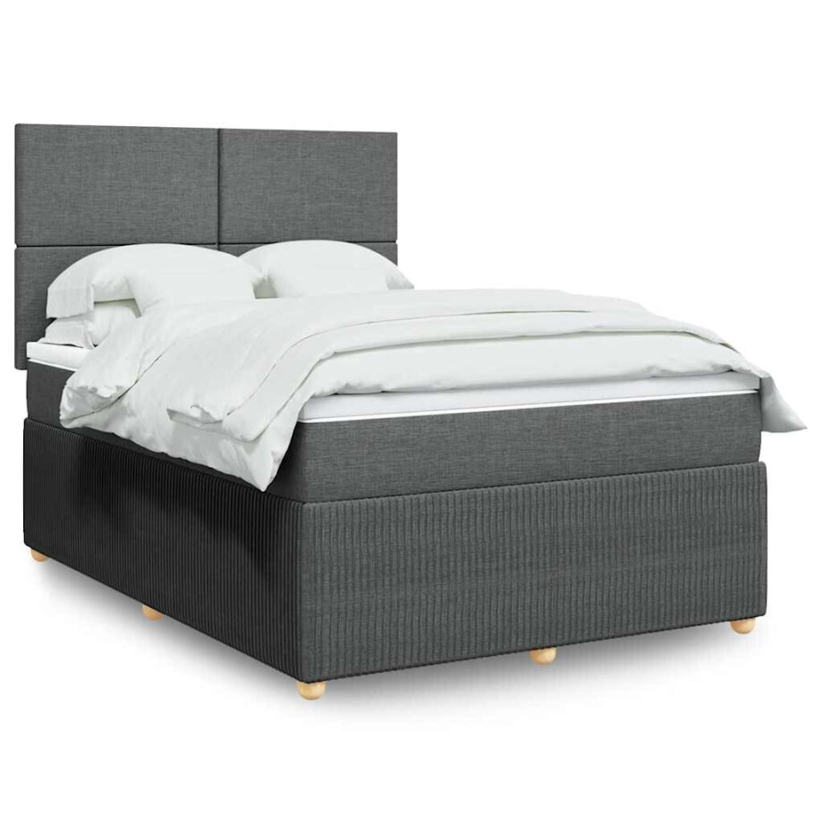 vidaXL Boxspring met matras stof donkergrijs 160x200 cm afbeelding 1