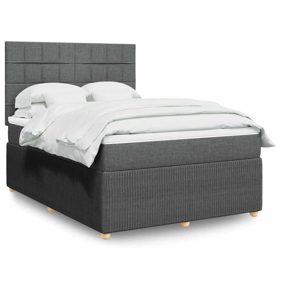 vidaXL Boxspring met matras stof donkergrijs 160x200 cm afbeelding 1
