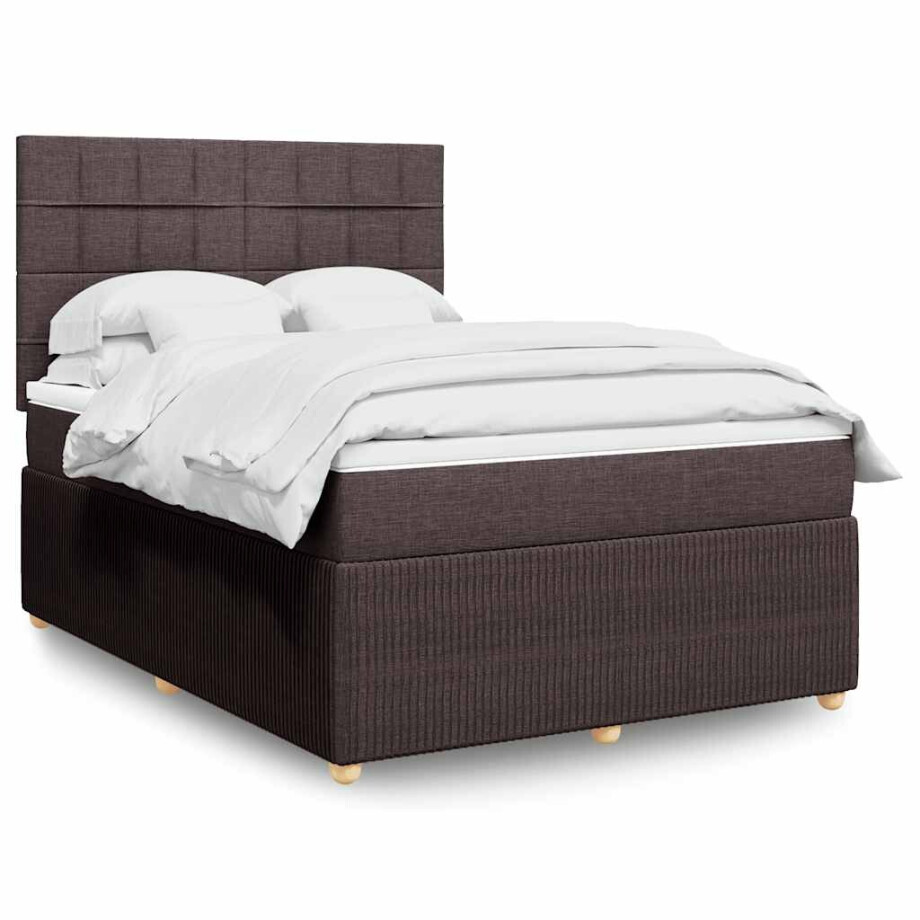vidaXL Boxspring met matras stof donkerbruin 160x200 cm vidaXL Boxspring met matras stof donkerbruin 160x200 cm afbeelding 1