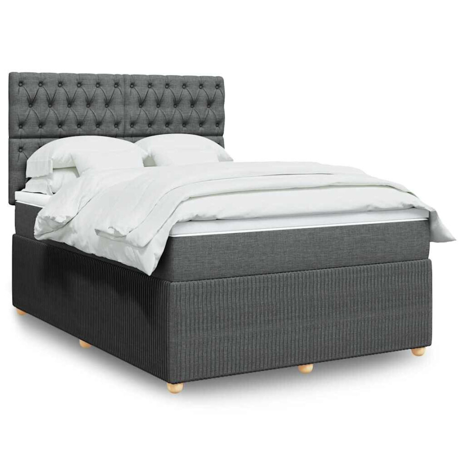 vidaXL Boxspring met matras stof donkergrijs 160x200 cm afbeelding 1