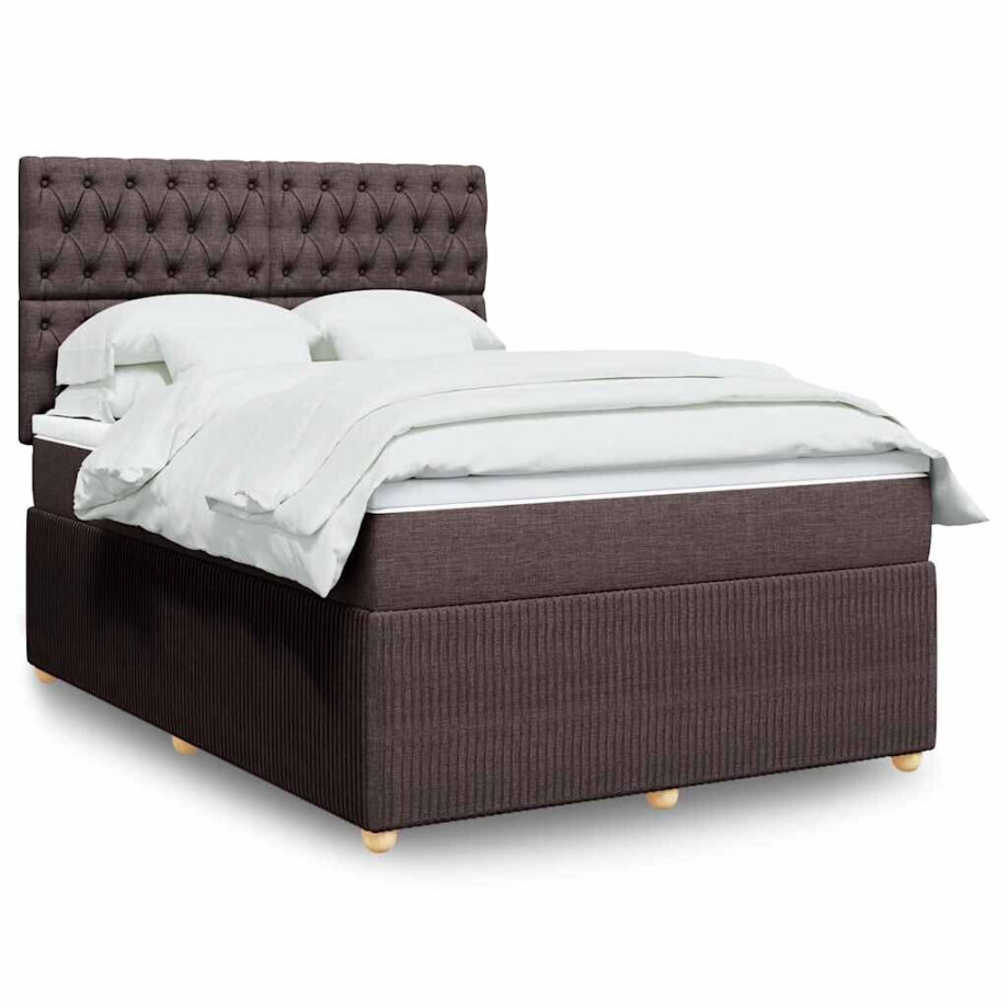 vidaXL Boxspring met matras stof donkerbruin 160x200 cm vidaXL Boxspring met matras stof donkerbruin 160x200 cm afbeelding 1