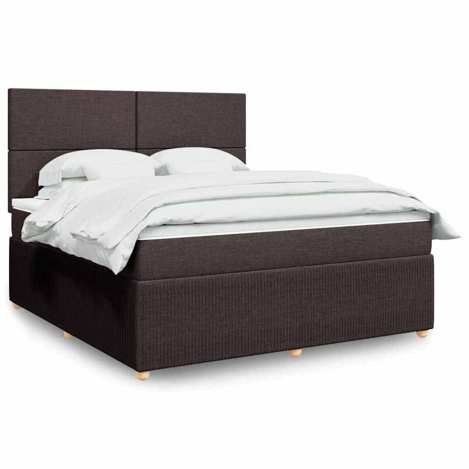 vidaXL Boxspring met matras stof donkerbruin 180x200 cm afbeelding 1
