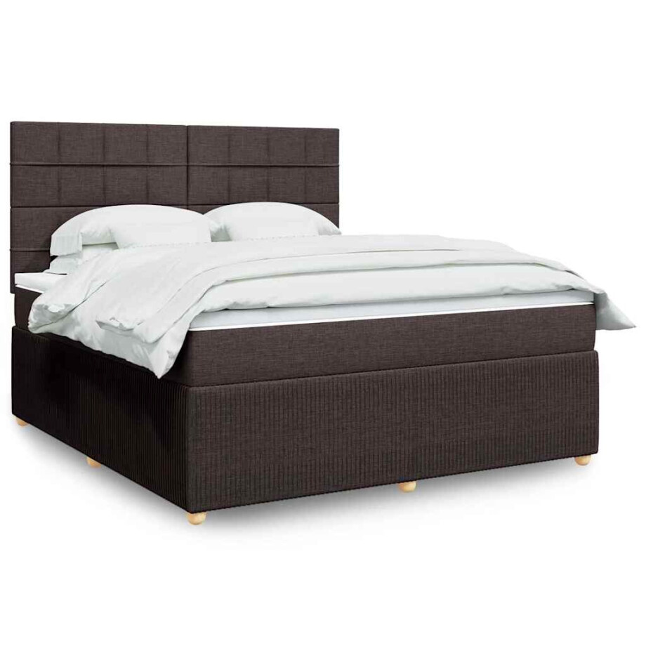 vidaXL Boxspring met matras stof donkerbruin 180x200 cm vidaXL Boxspring met matras stof donkerbruin 180x200 cm afbeelding 1