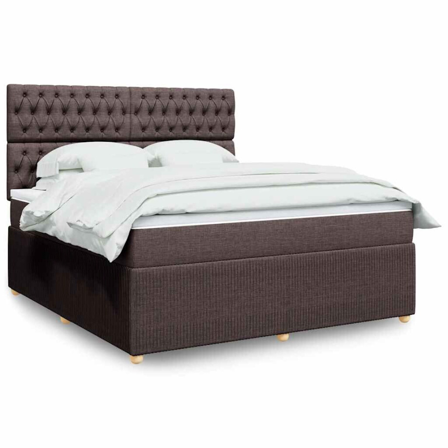 vidaXL Boxspring met matras stof donkerbruin 180x200 cm vidaXL Boxspring met matras stof donkerbruin 180x200 cm afbeelding 1