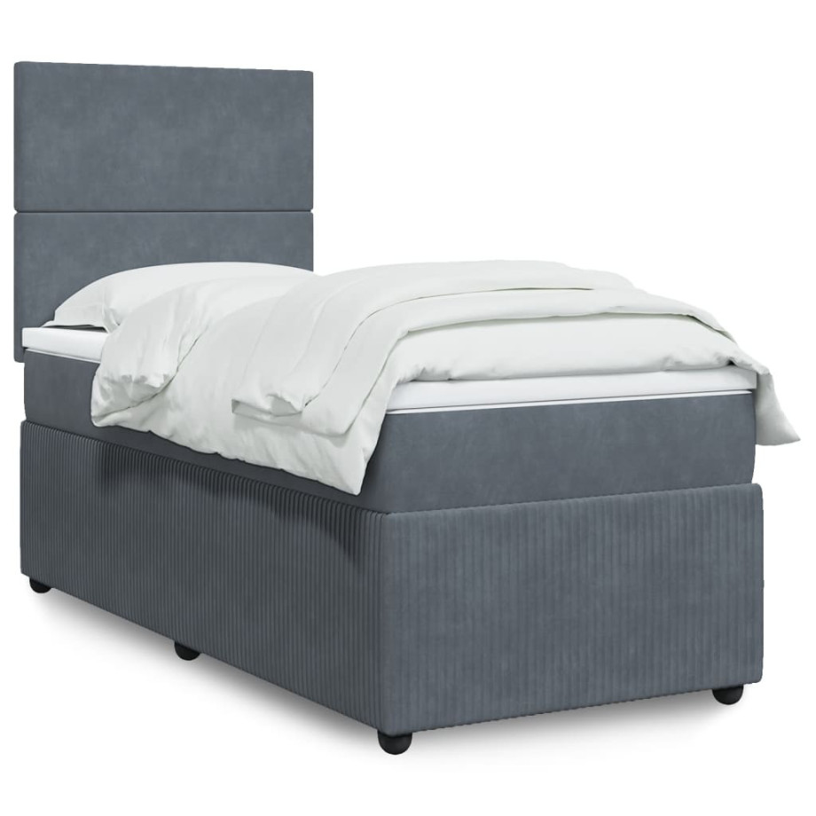 vidaXL Boxspring met matras fluweel donkergrijs 80x200 cm vidaXL Boxspring met matras fluweel donkergrijs 80x200 cm afbeelding 1