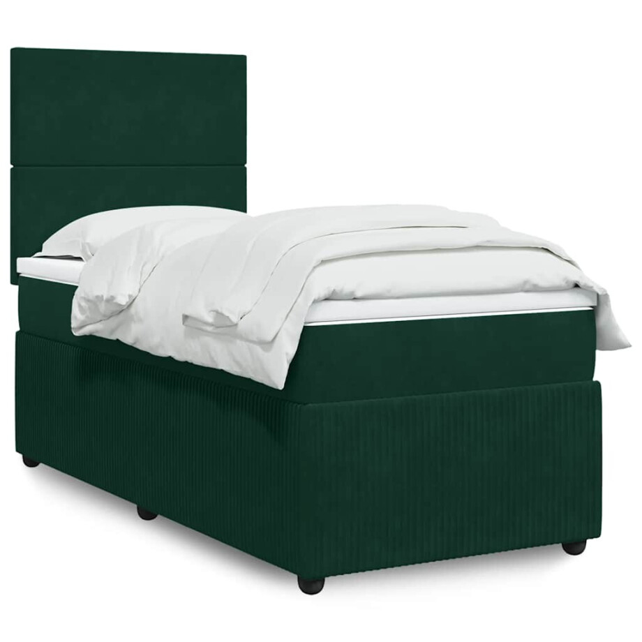 vidaXL Boxspring met matras fluweel donkergroen 90x200 cm vidaXL Boxspring met matras fluweel donkergroen 90x200 cm afbeelding 1