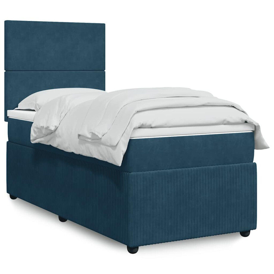 vidaXL Boxspring met matras fluweel donkerblauw 100x200 cm vidaXL Boxspring met matras fluweel donkerblauw 100x200 cm afbeelding 1