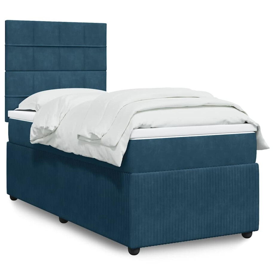 vidaXL Boxspring met matras fluweel donkerblauw 100x200 cm vidaXL Boxspring met matras fluweel donkerblauw 100x200 cm afbeelding 1
