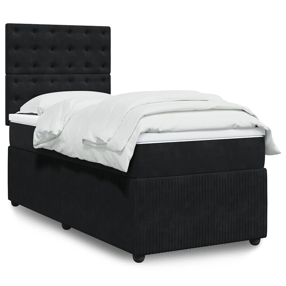vidaXL Boxspring met matras fluweel zwart 100x200 cm afbeelding 1