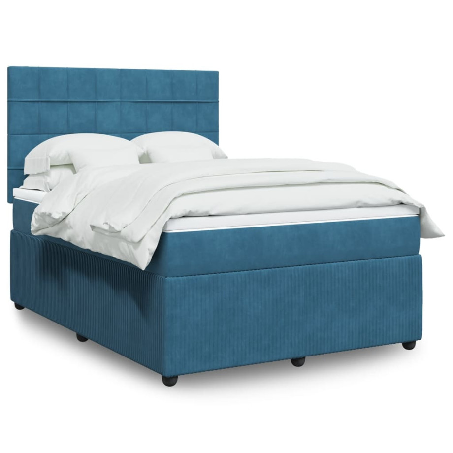 vidaXL Boxspring met matras fluweel donkerblauw 140x200 cm afbeelding 1