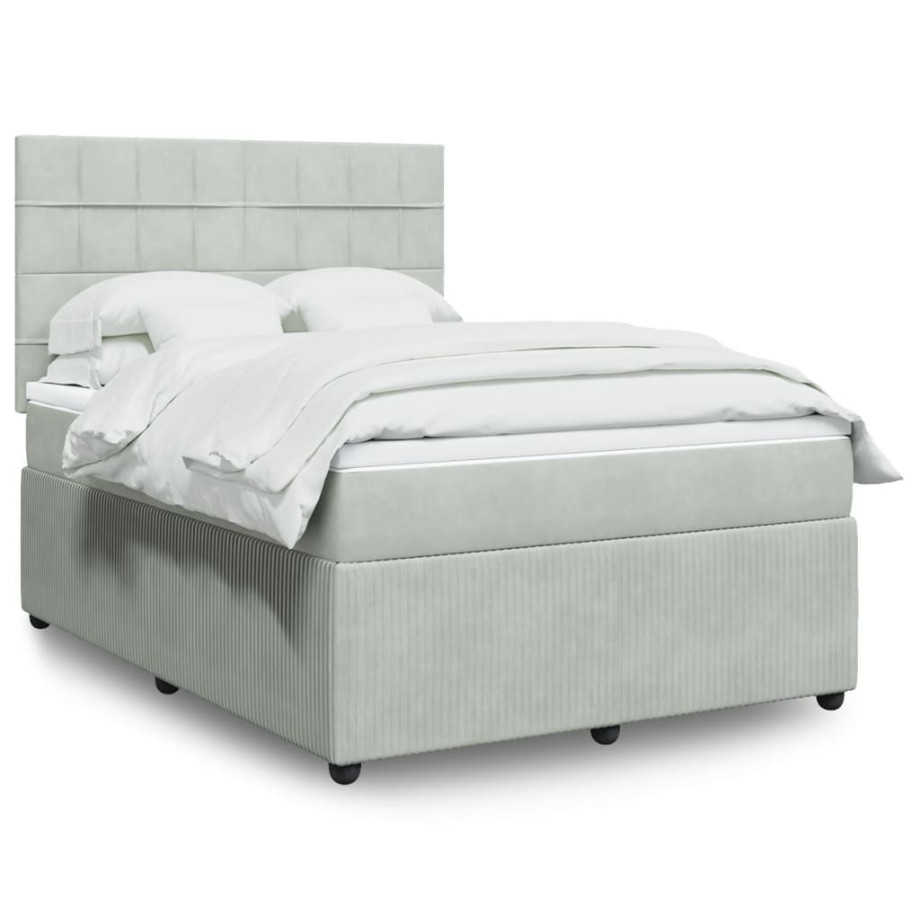 vidaXL Boxspring met matras fluweel lichtgrijs 160x200 cm afbeelding 1