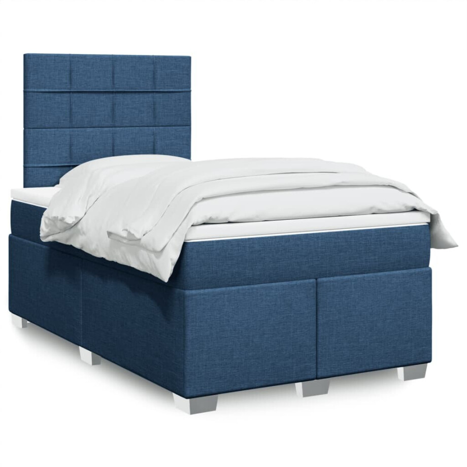 vidaXL Boxspring met matras stof blauw 120x190 cm afbeelding 1