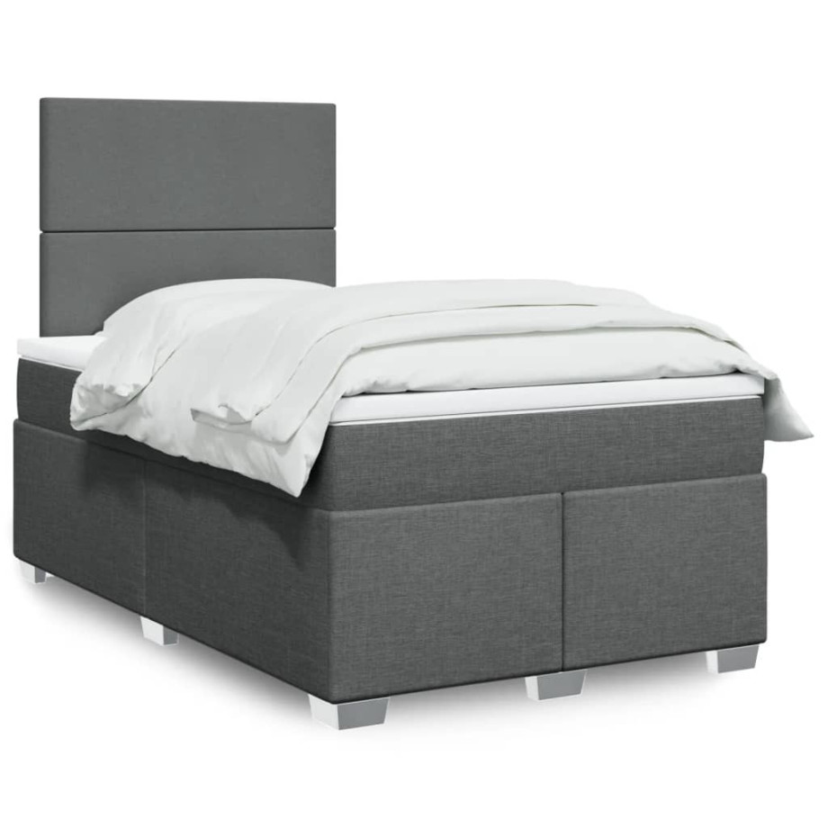 vidaXL Boxspring met matras stof donkergrijs 120x200 cm afbeelding 1
