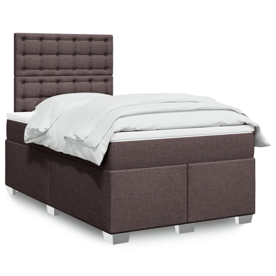 vidaXL Boxspring met matras stof donkerbruin 120x200 cm vidaXL Boxspring met matras stof donkerbruin 120x200 cm afbeelding 1