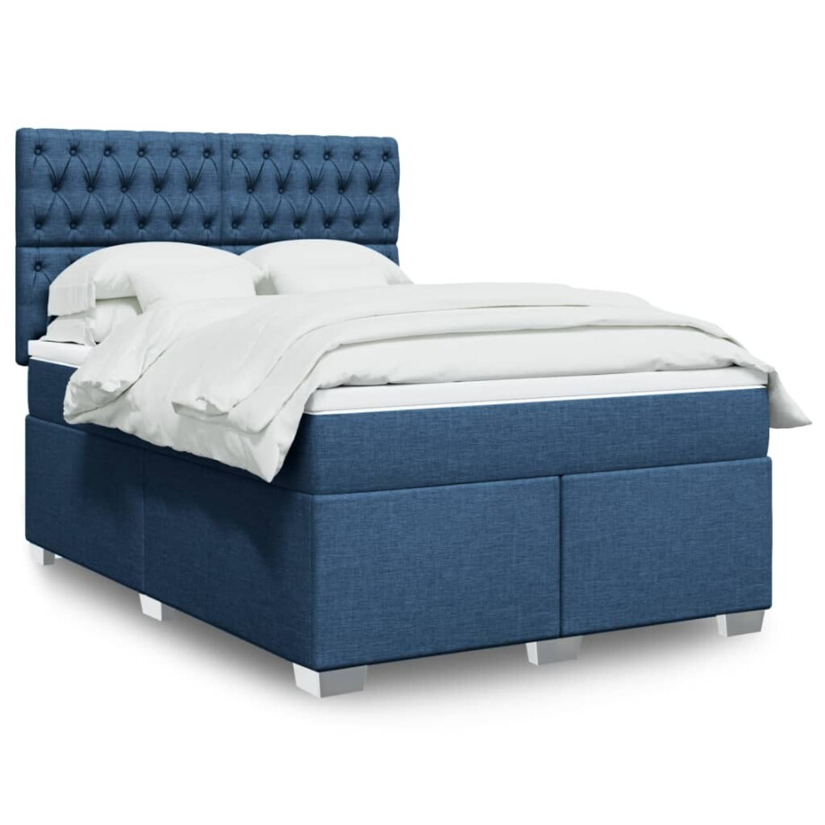 vidaXL Boxspring met matras stof blauw 140x190 cm afbeelding 1