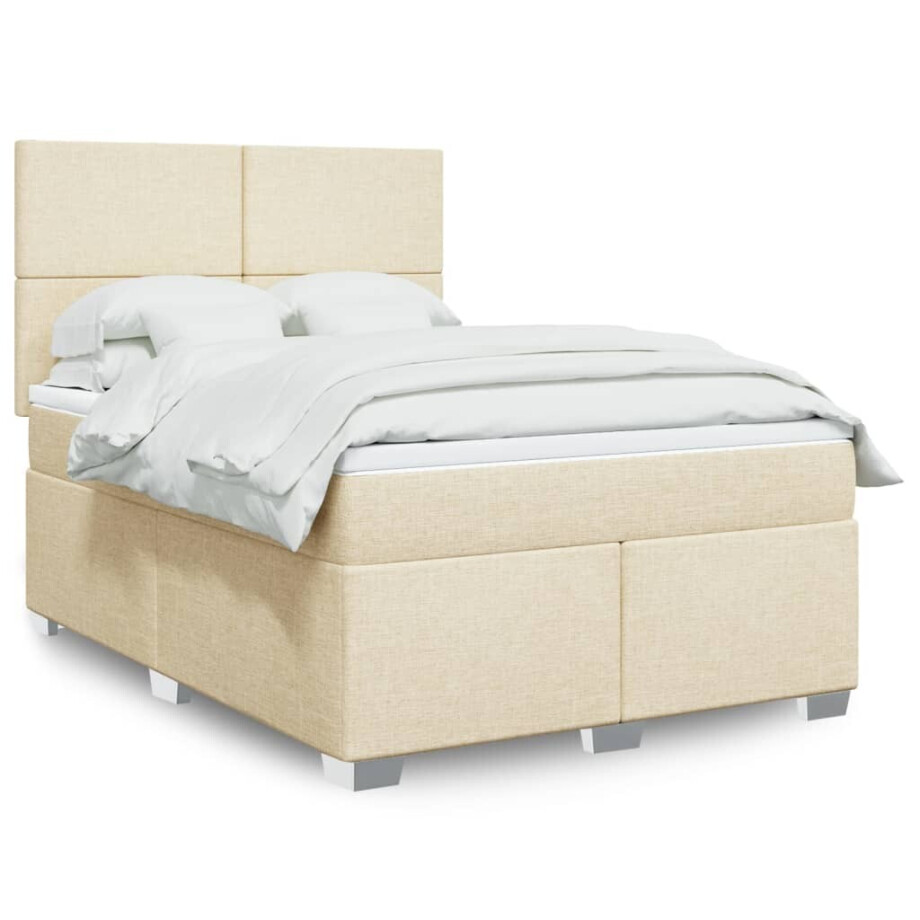 vidaXL Boxspring met matras stof crèmekleurig 140x200 cm afbeelding 1