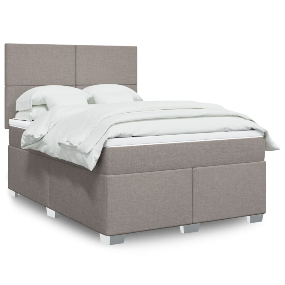 vidaXL Boxspring met matras stof taupe 160x200 cm afbeelding 1