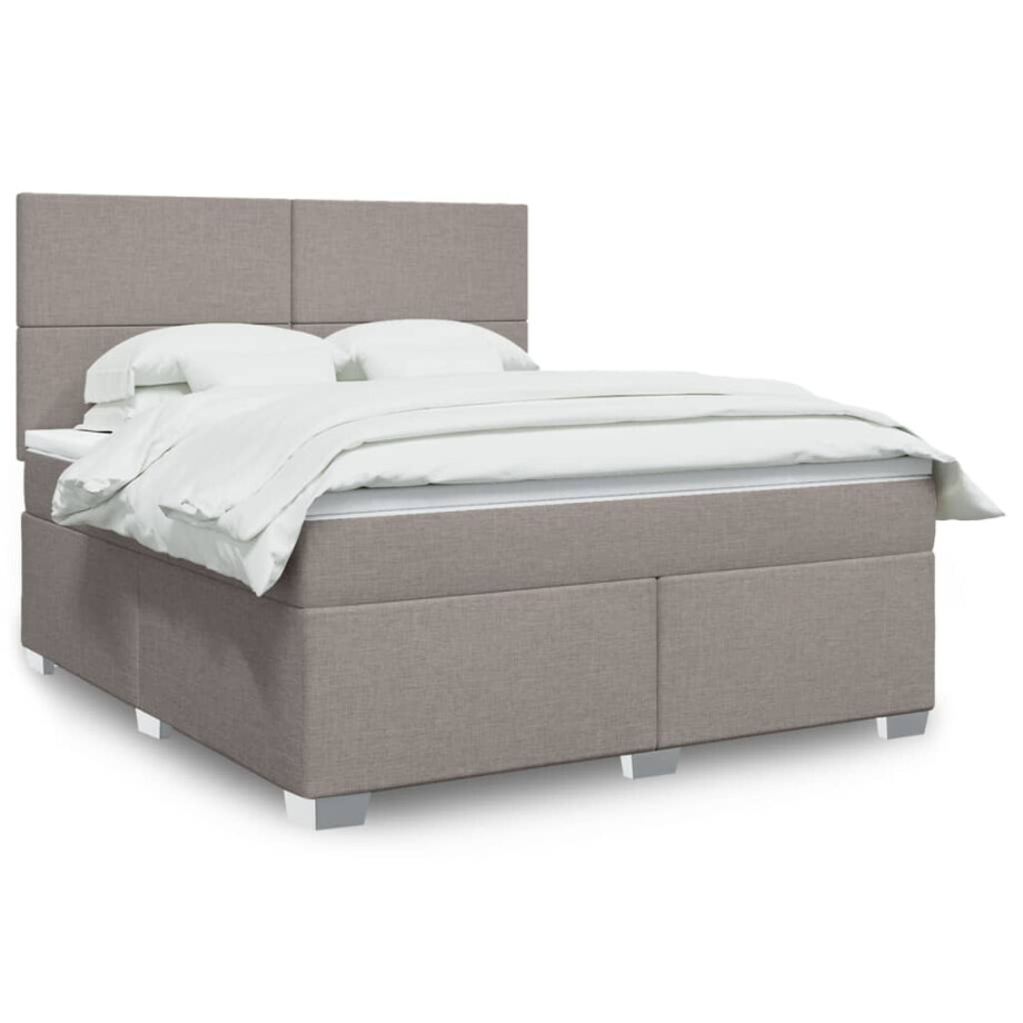 vidaXL Boxspring met matras stof taupe 180x200 cm afbeelding 1