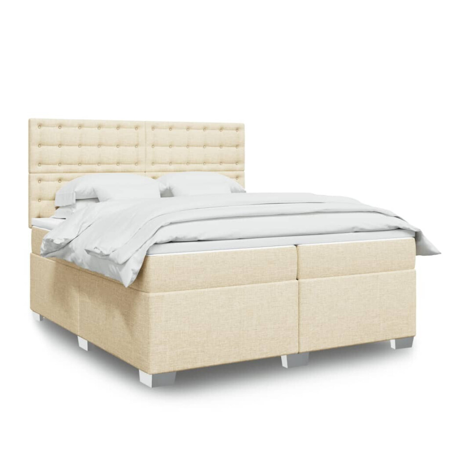 vidaXL Boxspring met matras stof crèmekleurig 200x200 cm afbeelding 1