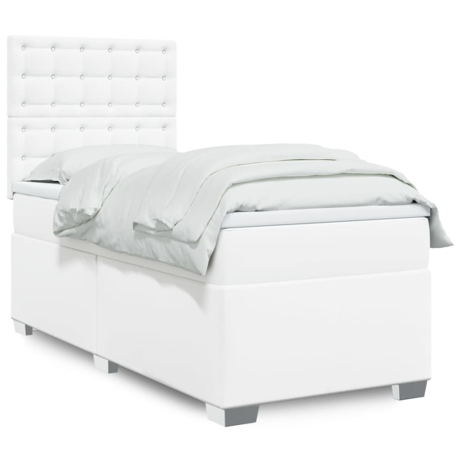 vidaXL Boxspring met matras kunstleer wit 90x200 cm afbeelding 1