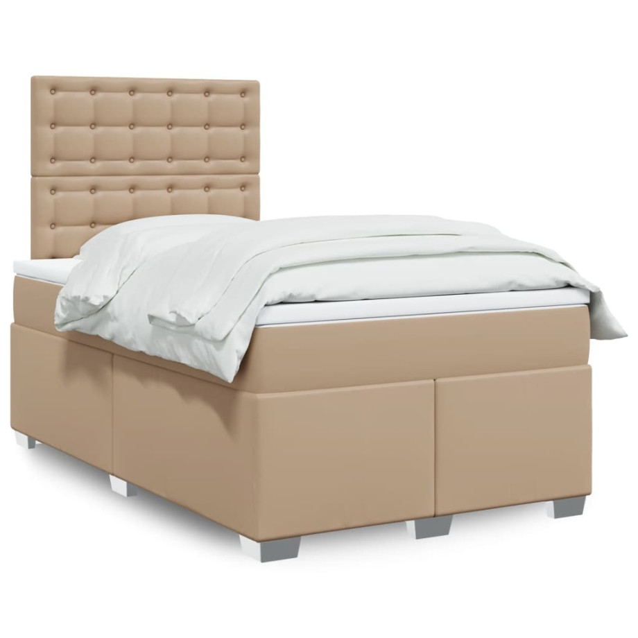 vidaXL Boxspring met matras kunstleer cappuccinokleurig 120x190 cm afbeelding 1