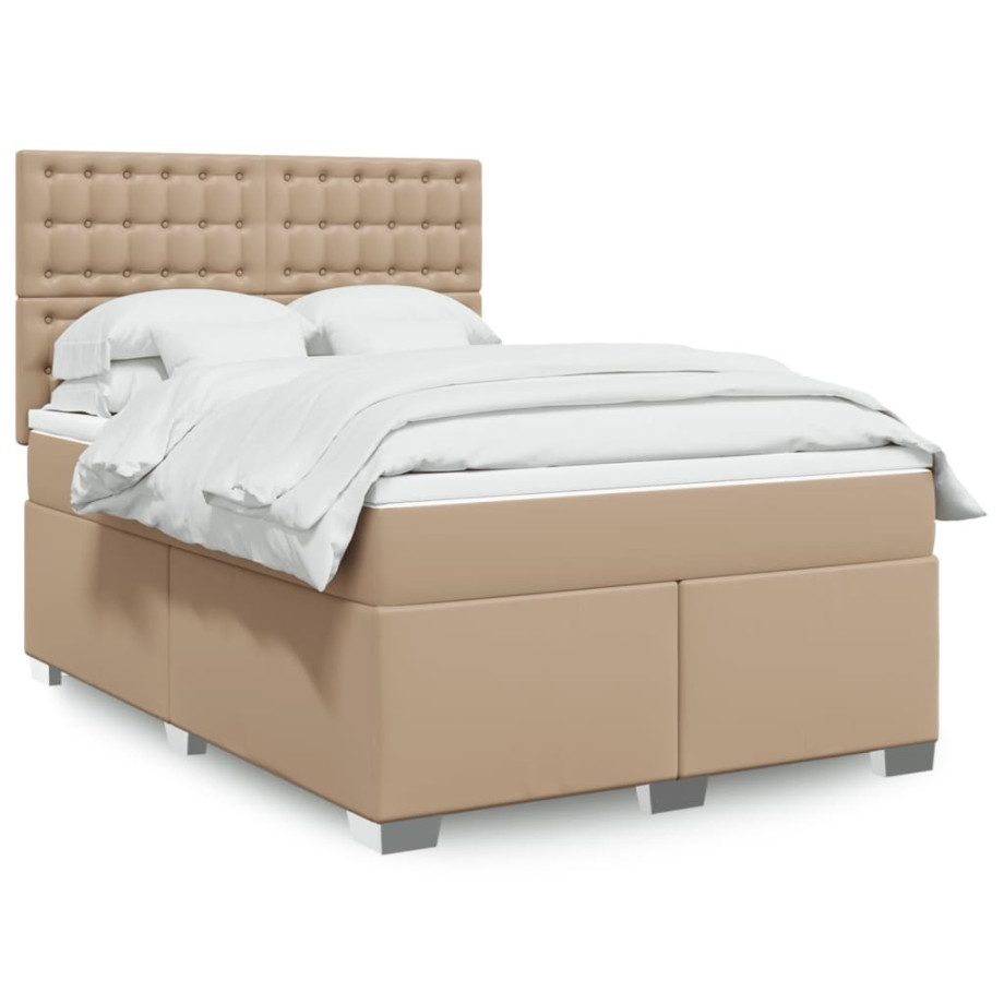 vidaXL Boxspring met matras kunstleer cappuccinokleurig 140x200 cm afbeelding 1