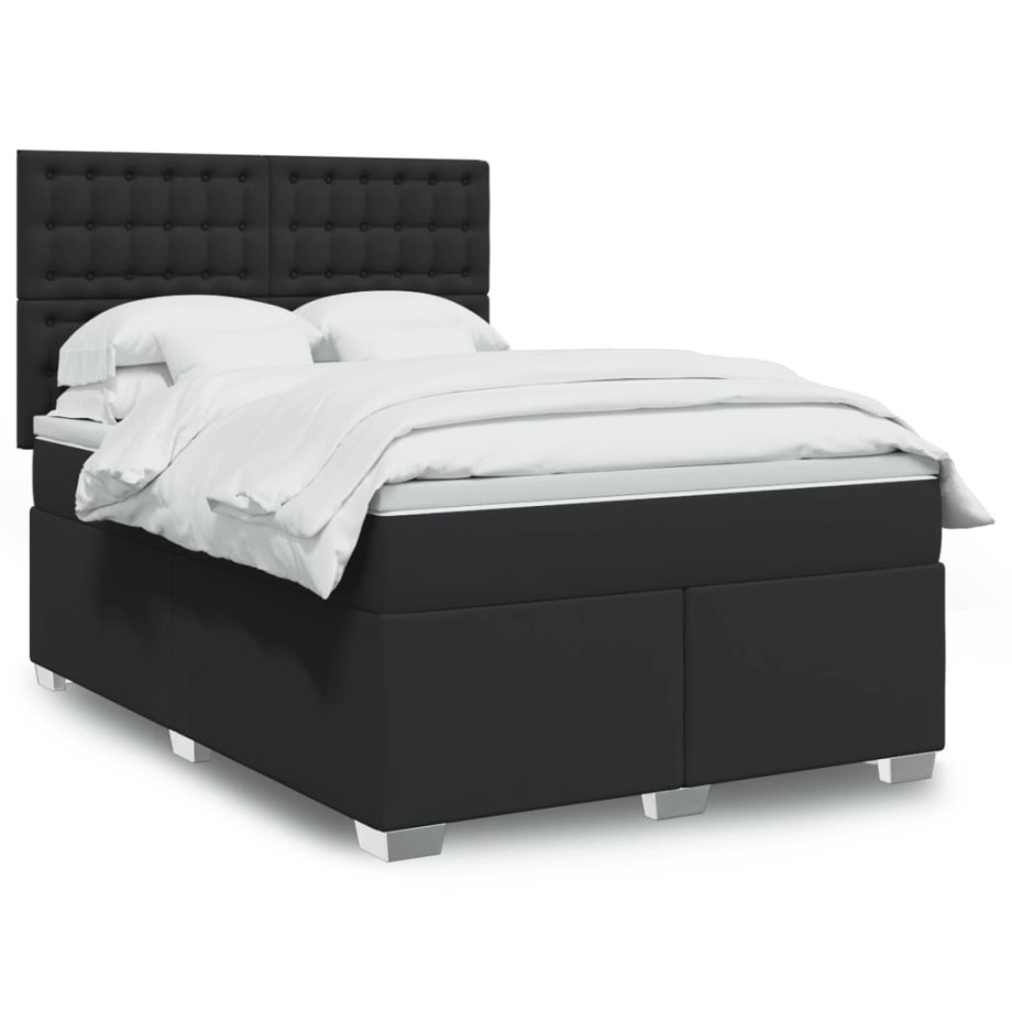 vidaXL Boxspring met matras kunstleer zwart 160x200 cm afbeelding 1