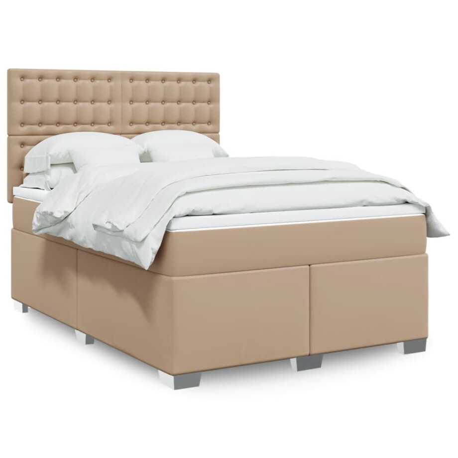 vidaXL Boxspring met matras kunstleer cappuccinokleurig 160x200 cm afbeelding 1