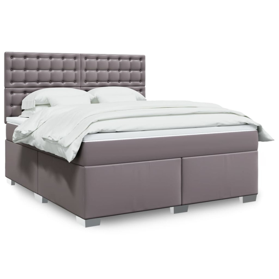vidaXL Boxspring met matras kunstleer grijs 180x200 cm afbeelding 1