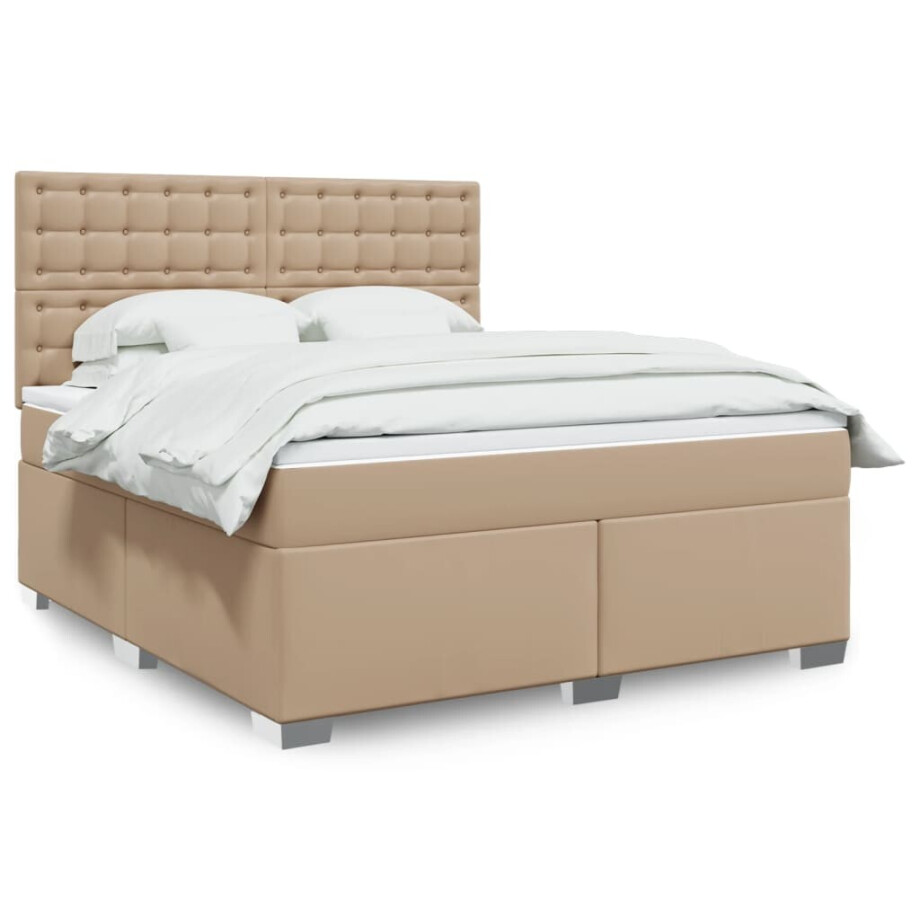 vidaXL Boxspring met matras kunstleer cappuccinokleurig 180x200 cm afbeelding 1