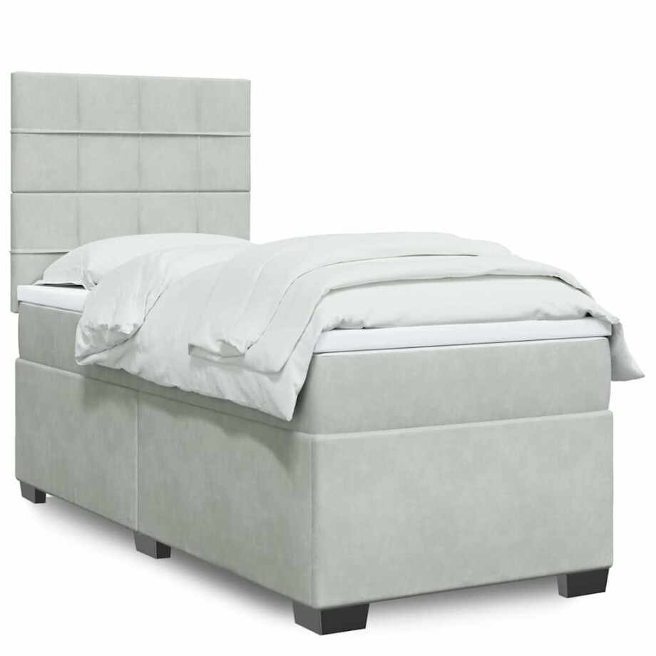 vidaXL Boxspring met matras fluweel lichtgrijs 80x200 cm afbeelding 1
