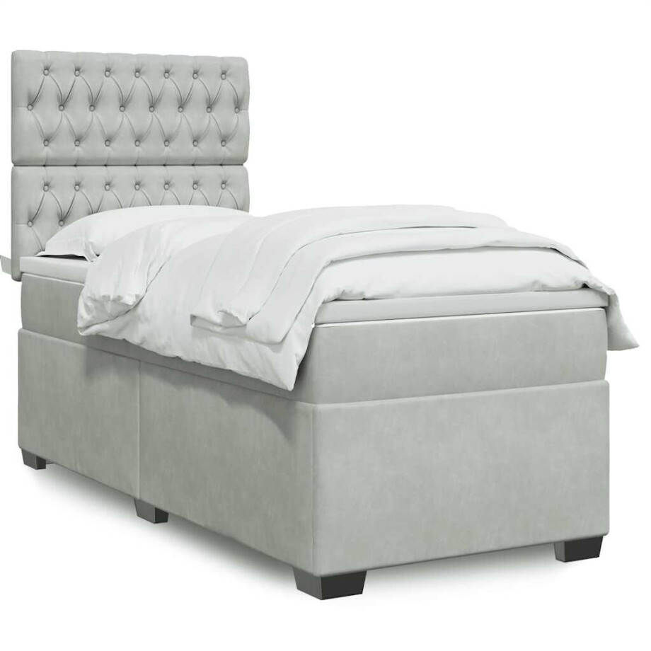 vidaXL Boxspring met matras fluweel lichtgrijs 80x200 cm afbeelding 1