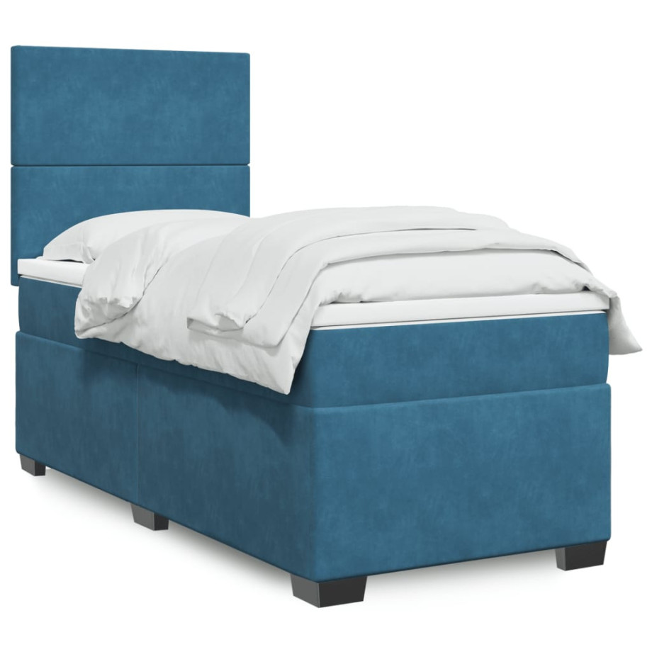 vidaXL Boxspring met matras fluweel blauw 90x190 cm afbeelding 1