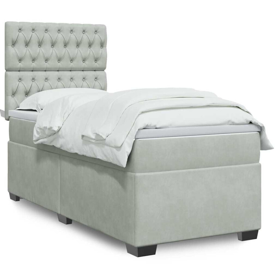 vidaXL Boxspring met matras fluweel lichtgrijs 90x200 cm afbeelding 1