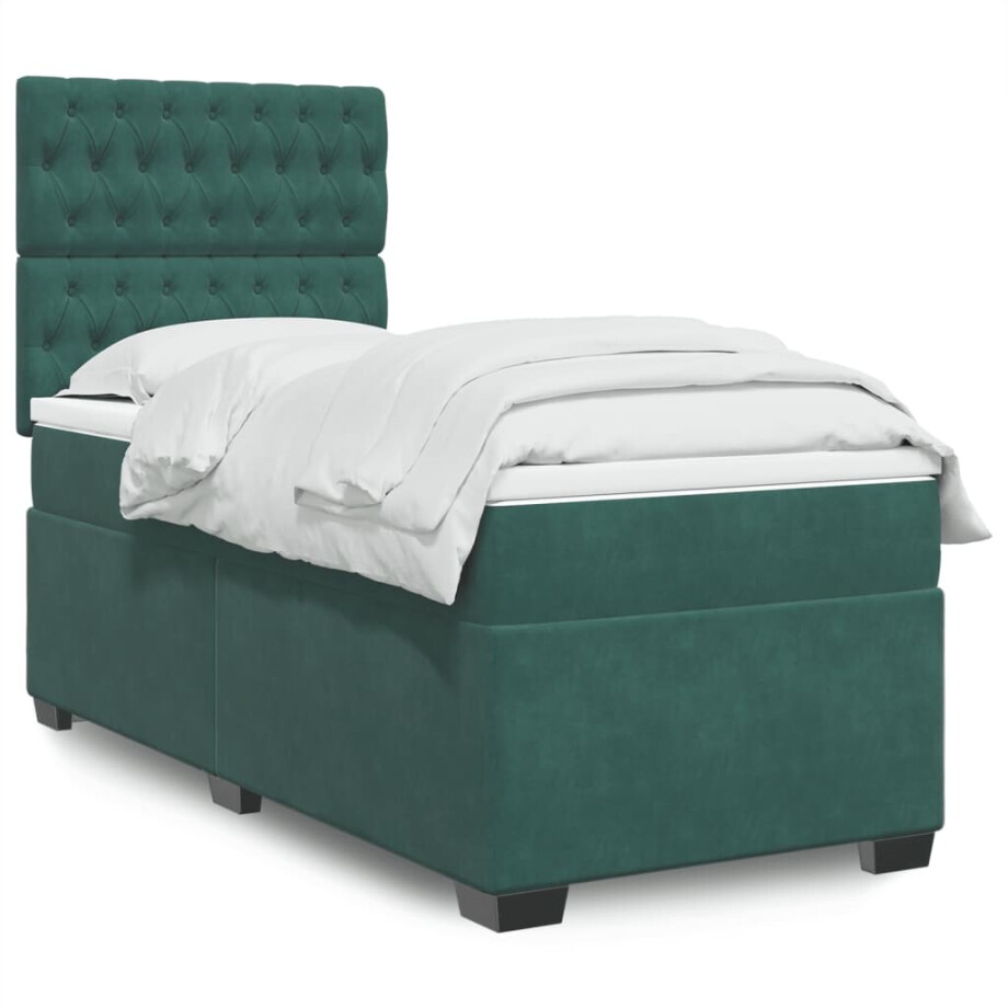 vidaXL Boxspring met matras fluweel donkergroen 90x200 cm vidaXL Boxspring met matras fluweel donkergroen 90x200 cm afbeelding 1