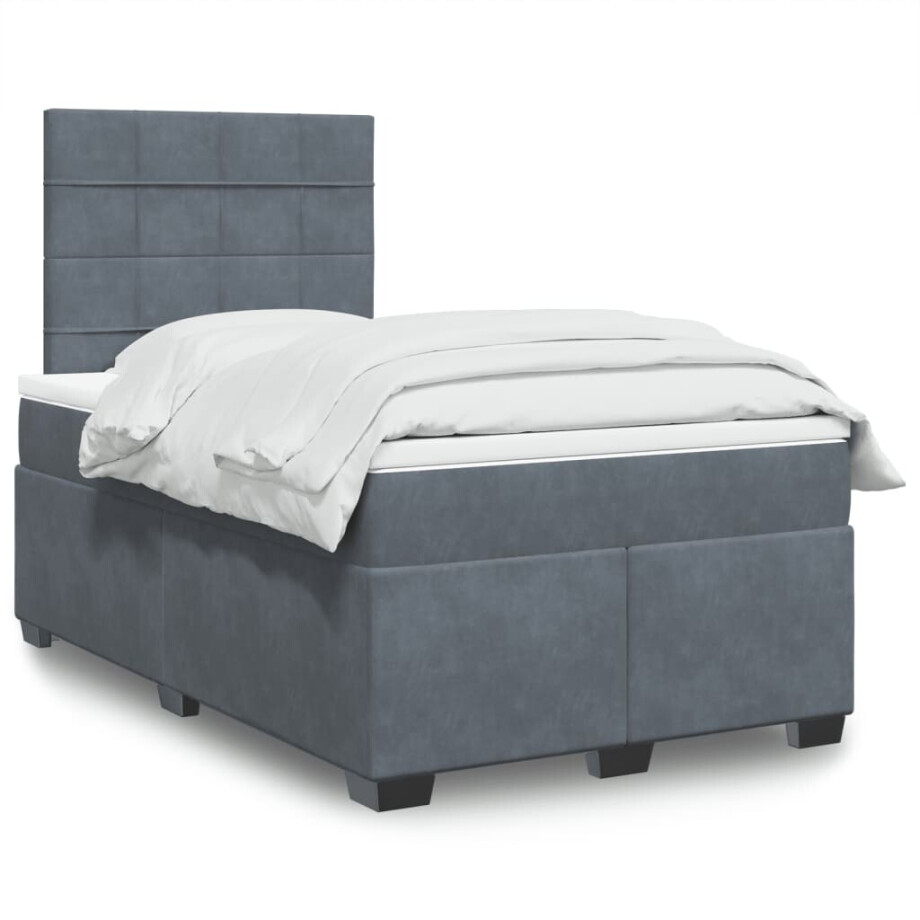 vidaXL Boxspring met matras fluweel donkergrijs 120x200 cm afbeelding 1