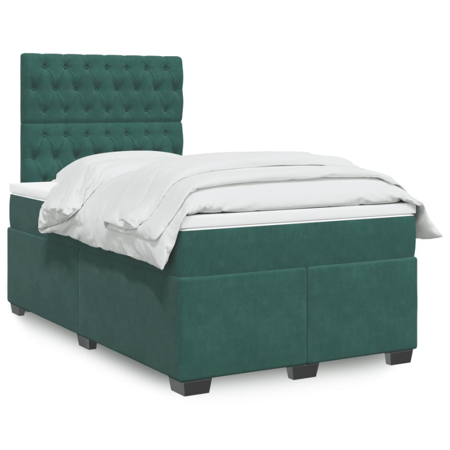 vidaXL Boxspring met matras fluweel donkergroen 120x200 cm afbeelding 1